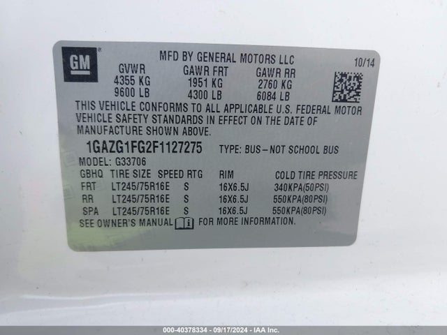 Chevrolet Express 3500 Lt 2015 1GAZG1FG2F1127275 Image 9