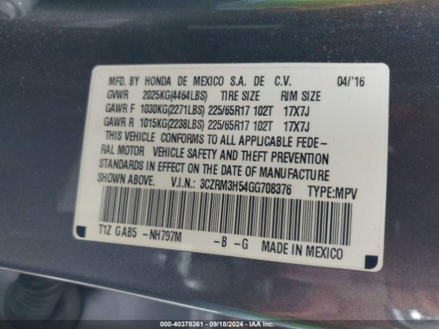 3CZRM3H54GG708376 Honda CR-V EX