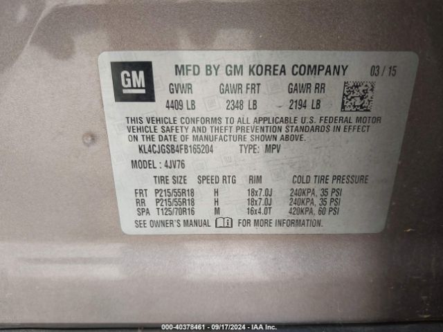 KL4CJGSB4FB165204 Buick Encore Leather