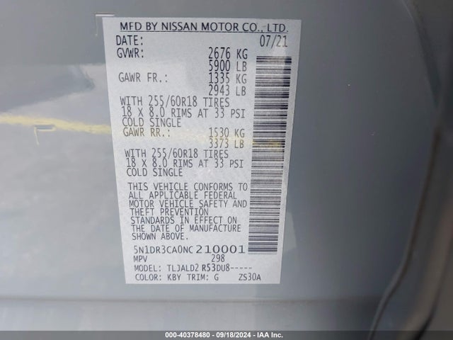 Nissan Pathfinder Sl 2wd 2022 5N1DR3CA0NC210001 Image 9