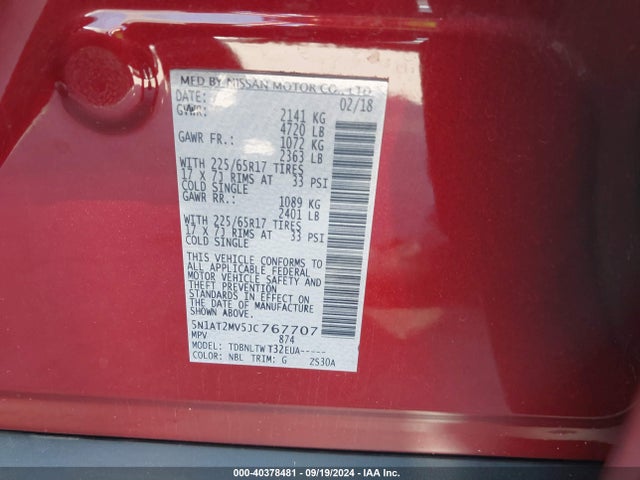 Nissan ROGUE SV 2018 5N1AT2MV5JC767707 Image 9