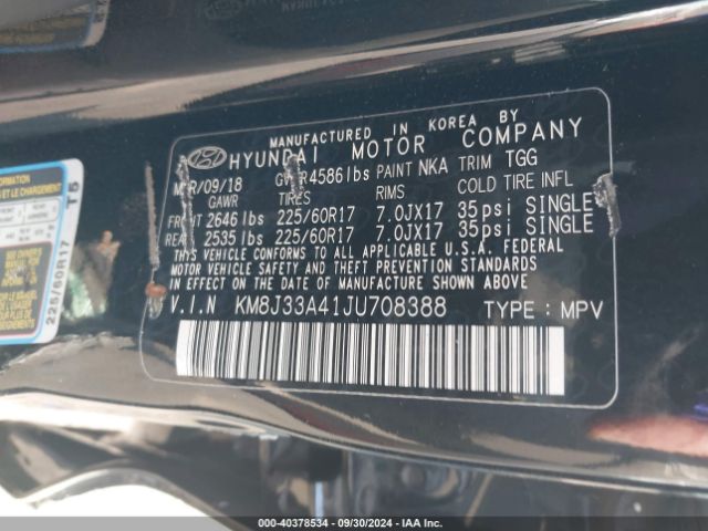 KM8J33A41JU708388 Hyundai TUCSON SEL