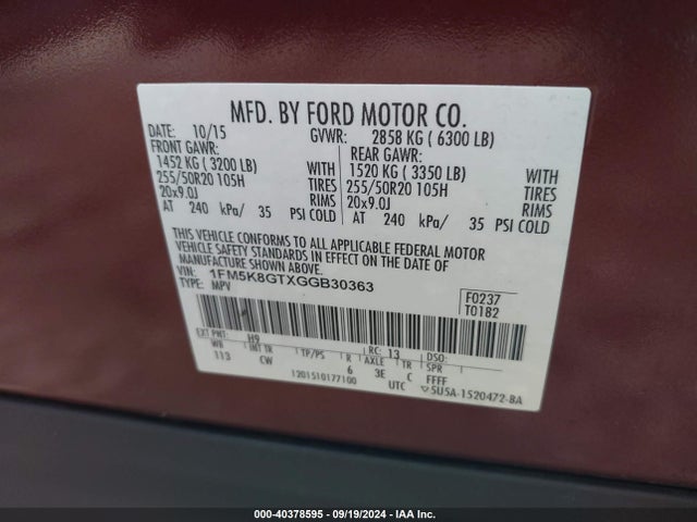 1FM5K8GTXGGB30363 Ford 2016