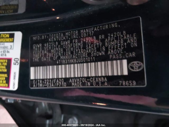 4T1B31HK8JU501011 Toyota Camry Hybrid Le