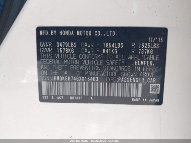 JHMGK5H74GX015463 Honda FIT EX