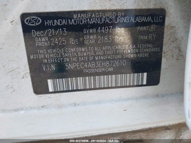Hyundai Sonata Se 2.0t 2014 5NPEC4AB3EH872610 Image 9
