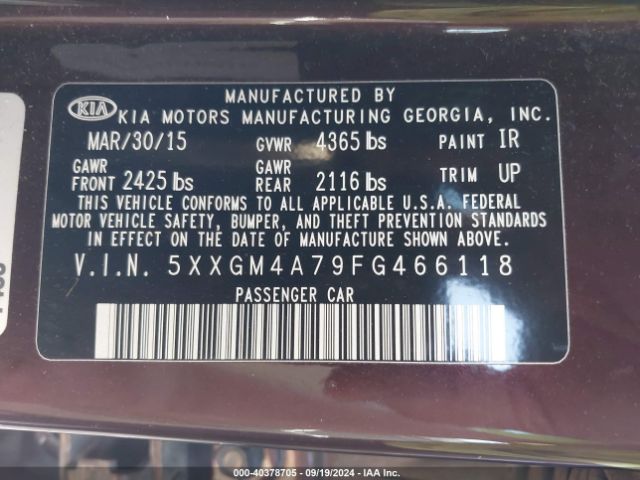 5XXGM4A79FG466118 KIA Optima Lx