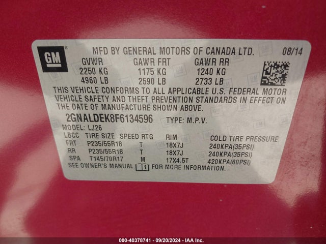Chevrolet Equinox Ltz 2015 2GNALDEK8F6134596 Image 9