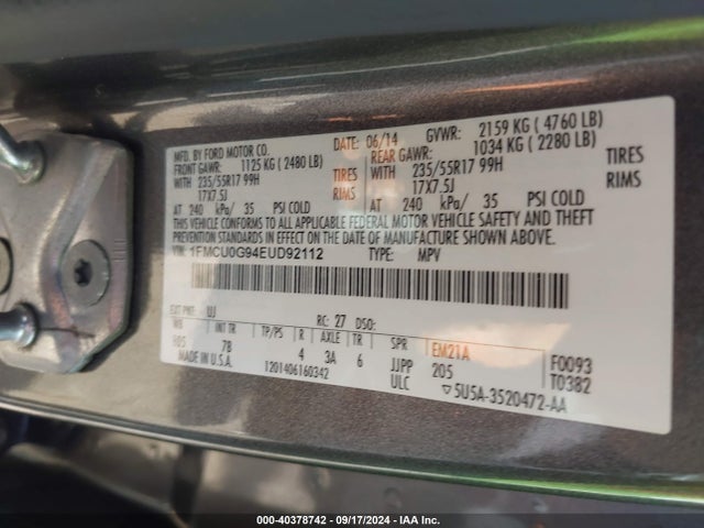 Ford ESCAPE SE 2014 1FMCU0G94EUD92112 Image 9
