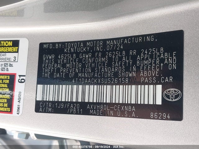Toyota CAMRY LE 2025 4T1DAACKXSU526158 Image 9