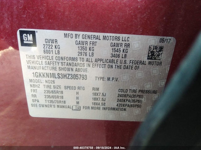 1GKKNMLS3HZ305793 GMC Acadia Slt-1