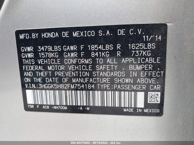 Honda Fit Ex/ex-l 2015 3HGGK5H82FM754184 Image 9