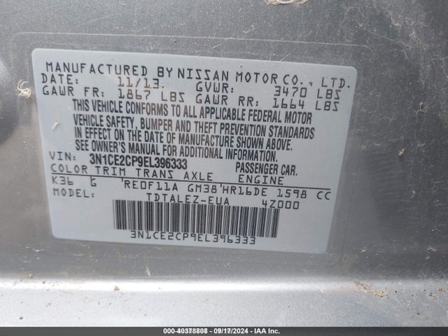 Nissan Versa Note Sv 2014 3N1CE2CP9EL396333 Image 9