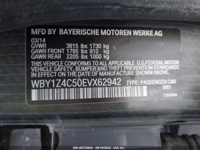 WBY1Z4C50EVX62942 BMW I3 Base W/range Extender
