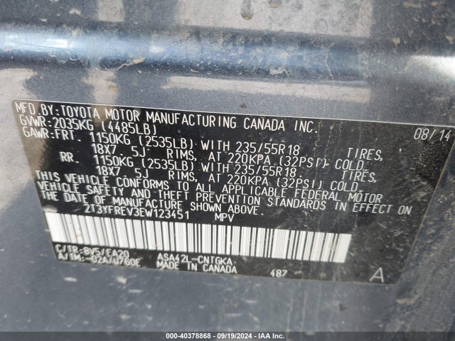 Toyota Rav4 Limited 2014 2T3YFREV3EW123451 Image 9