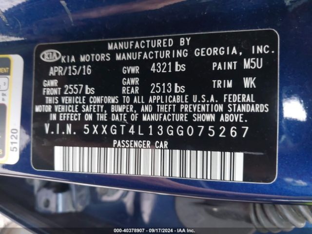 5XXGT4L13GG075267 KIA Optima Lx Turbo