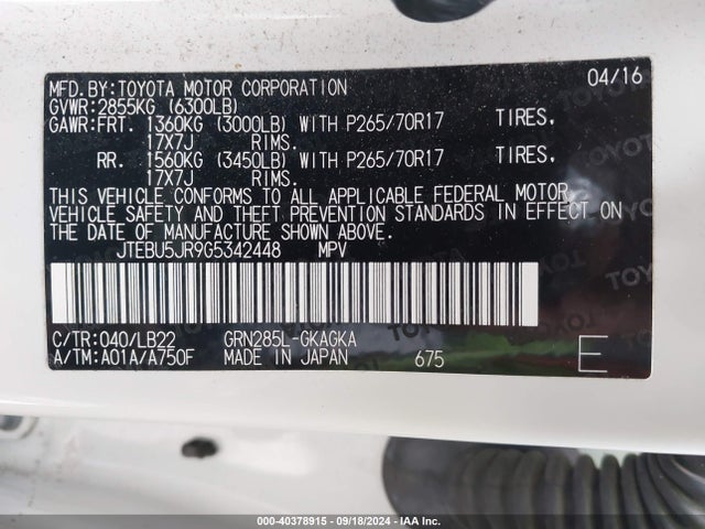 Toyota 4runner Sr5 Premium 2016 JTEBU5JR9G5342448 Image 9