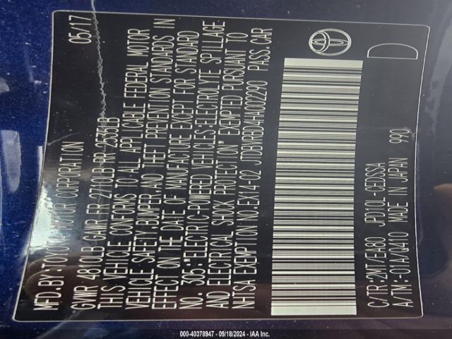 JTDBVRBD4HA002290 Toyota Mirai
