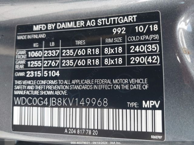 WDC0G4JB8KV149968 Mercedes-Benz GLC 300