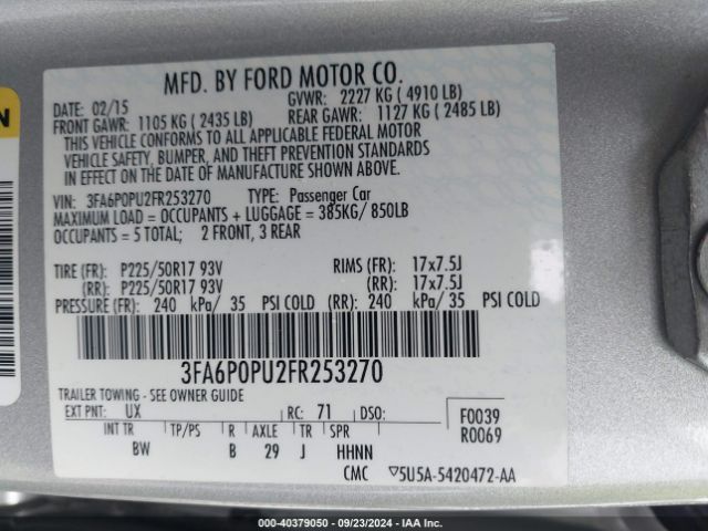3FA6P0PU2FR253270 Ford Fusion Energi Se Luxury