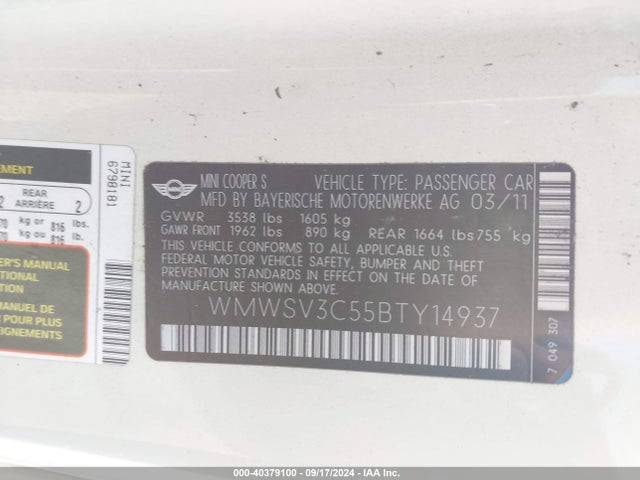 2011 MINI COOPER S WMWSV3C55BTY14937 Photo 8