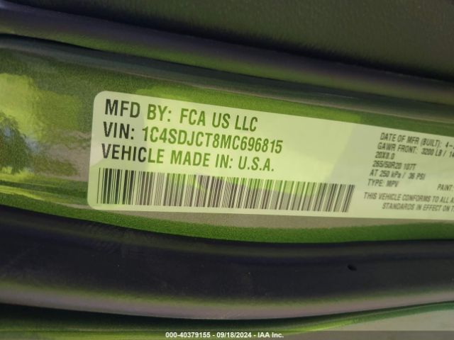1C4SDJCT8MC696815 Dodge Durango R/t Awd