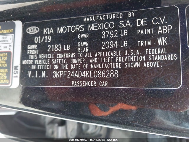 KIA Forte Lxs 2019 3KPF24AD4KE086288 Image 9