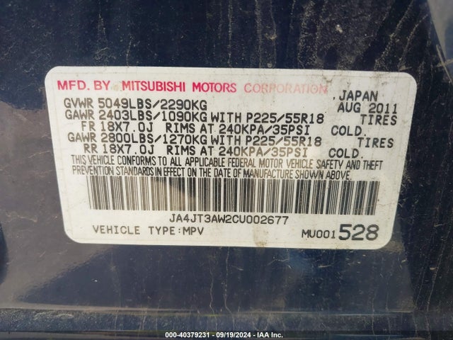 2012 MITSUBISHI OUTLANDER JA4JT3AW2CU002677 Photo 8