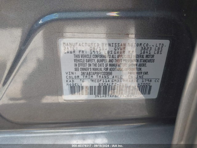 Nissan Sentra Fe+ S 2015 3N1AB7AP8FY320896 Image 9