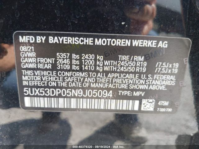 5UX53DP05N9J05094 BMW X3 Xdrive30i