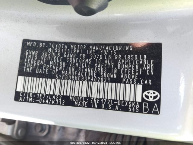 5YFBURHE9GP402021 Toyota Corolla S Premium