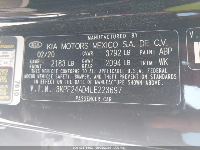 KIA Forte Lxs 2020 3KPF24AD4LE223697 Image 9