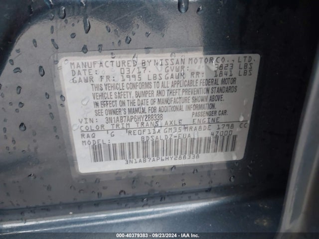 Nissan SENTRA SV 2017 3N1AB7AP6HY288338 Image 9