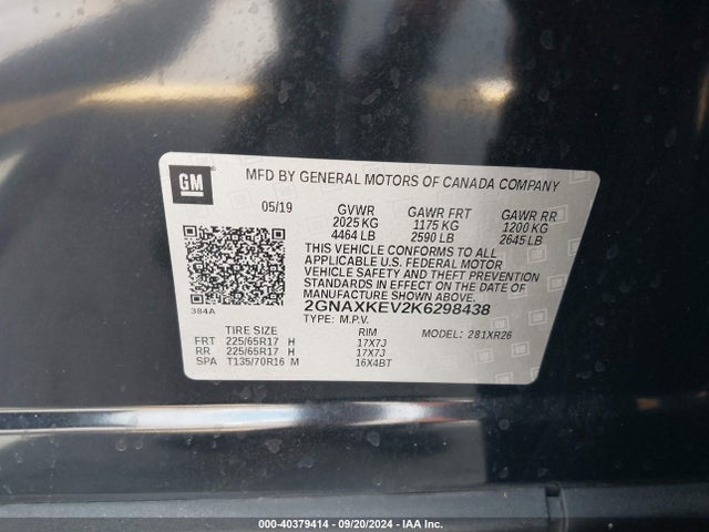 Chevrolet EQUINOX LT 2019 2GNAXKEV2K6298438 Image 9