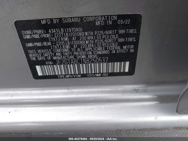 JF2GTABC1N8250537 Subaru Crosstrek