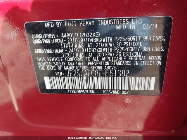 Subaru Forester 2.5i Premium 2014 JF2SJAEC8EH551382 Image 9