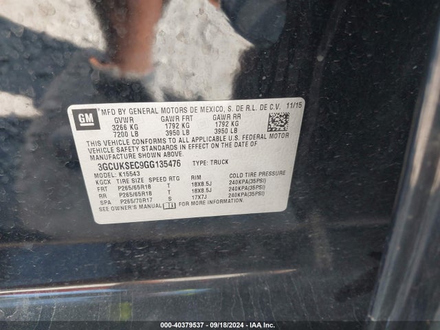 Chevrolet Silverado 1500 2lz 2016 3GCUKSEC9GG135476 Image 9