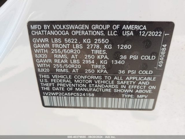 1V2WP2CA5PC524158 Volkswagen Atlas 2.0t Se W/technology