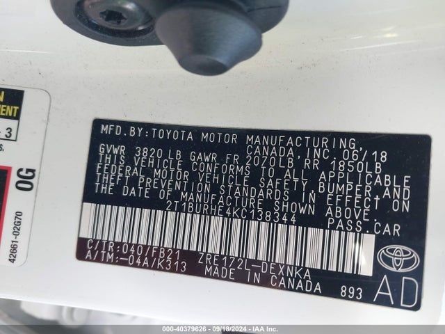 Toyota COROLLA LE 2019 2T1BURHE4KC138344 Image 9