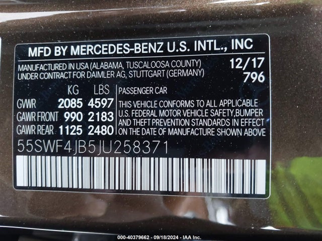 55SWF4JB5JU258371 Mercedes-Benz m274