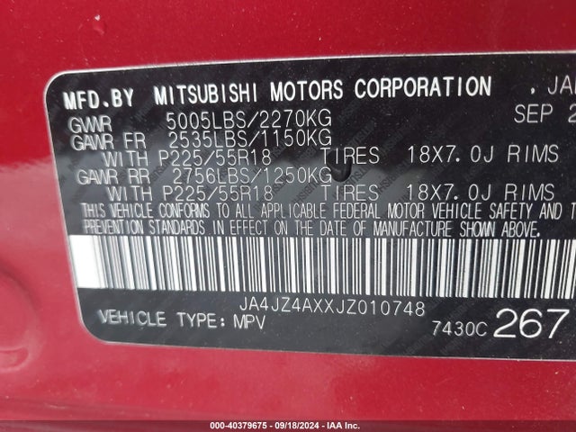 2018 MITSUBISHI OUTLANDER JA4JZ4AXXJZ010748 Photo 8