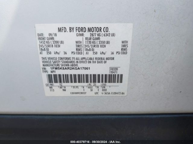 1FM5K8AR2KGA17061 Ford Police Interceptor Utility