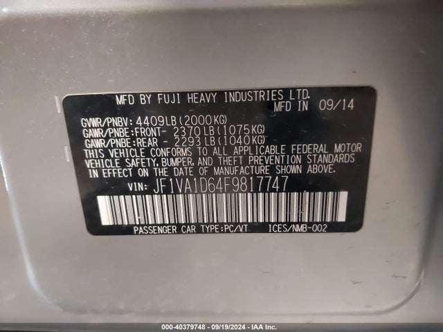 Subaru Wrx Premium 2015 JF1VA1D64F9817747 Image 9