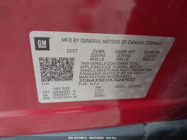 Chevrolet EQUINOX LT 2018 2GNAXSEV9J6247632 Image 9