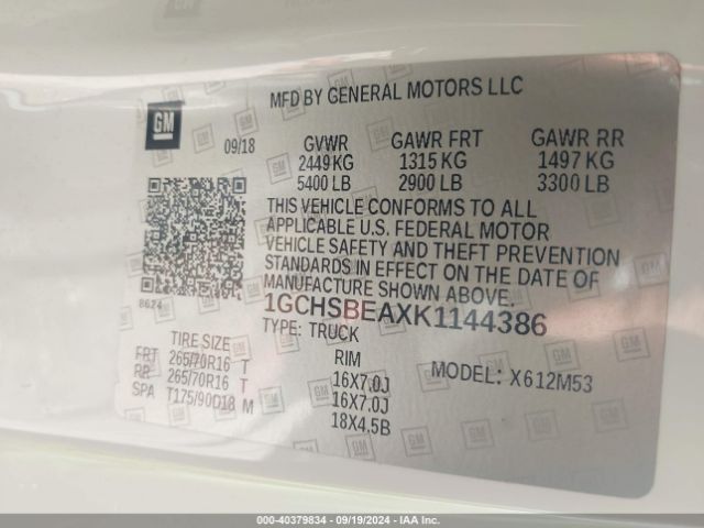 1GCHSBEAXK1144386 Chevrolet Colorado Wt