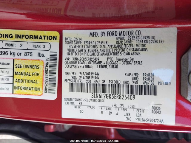 3LN6L2GK5ER825409 Lincoln MKZ