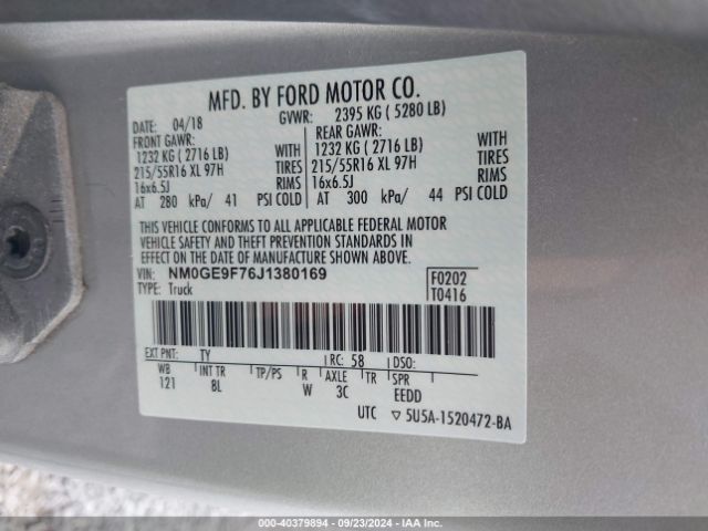 NM0GE9F76J1380169 Ford Transit Connect Xlt