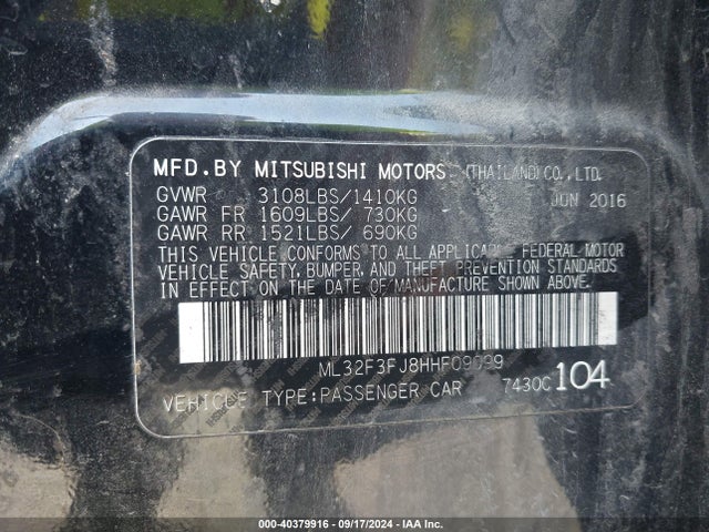 2017 MITSUBISHI MIRAGE G4 ML32F3FJ8HHF09099 Photo 8