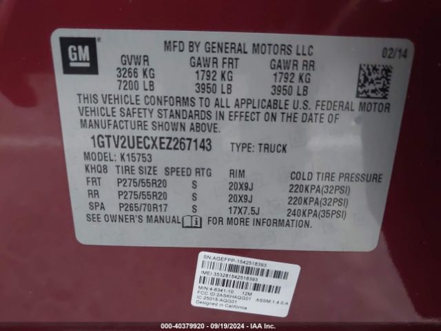 1GTV2UECXEZ267143 GMC Sierra 1500 Sle