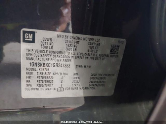 1GNSKBKC1GR247353 Chevrolet Tahoe Lt